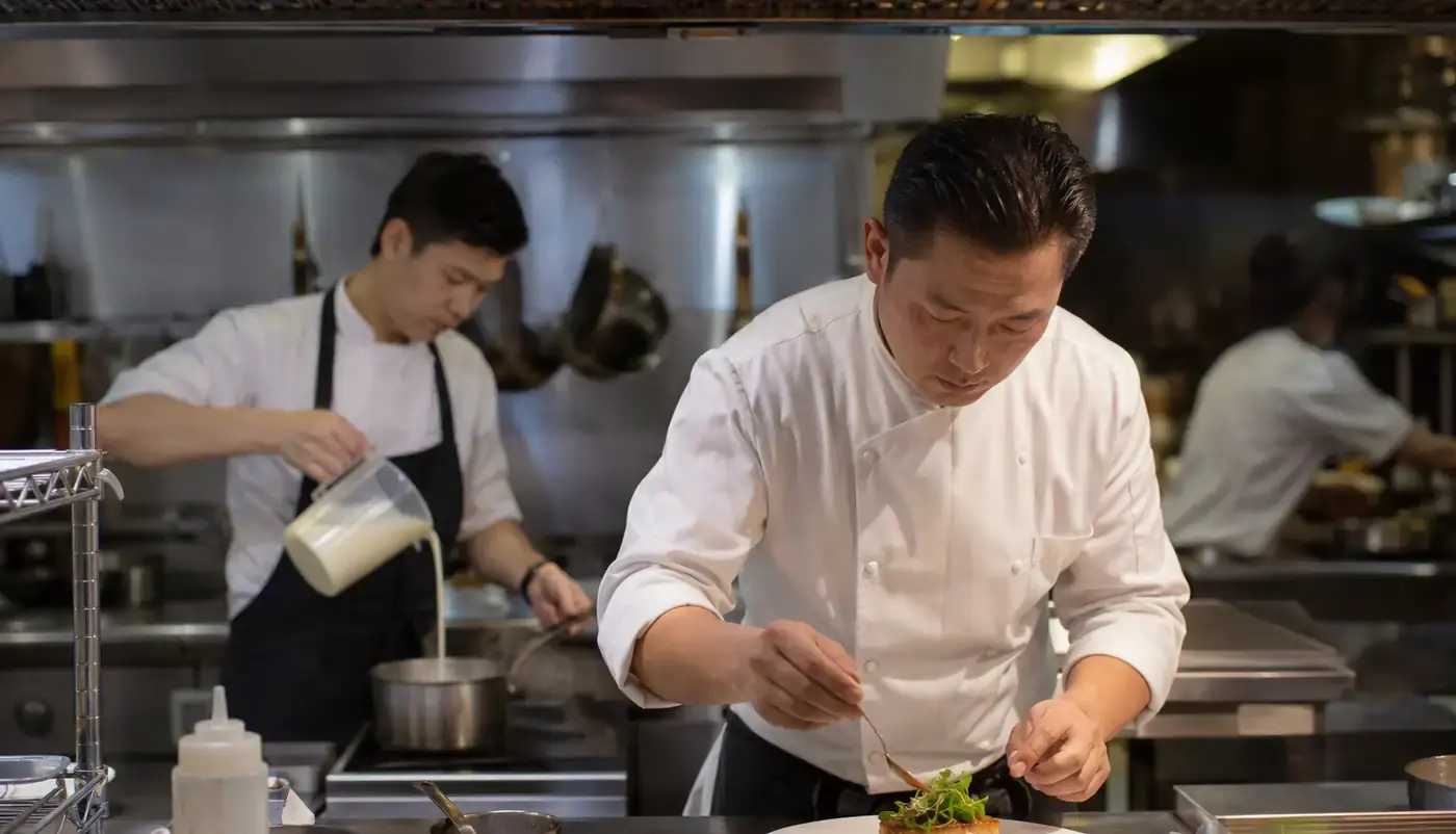 Chef working in a professional foodservice kitchen
