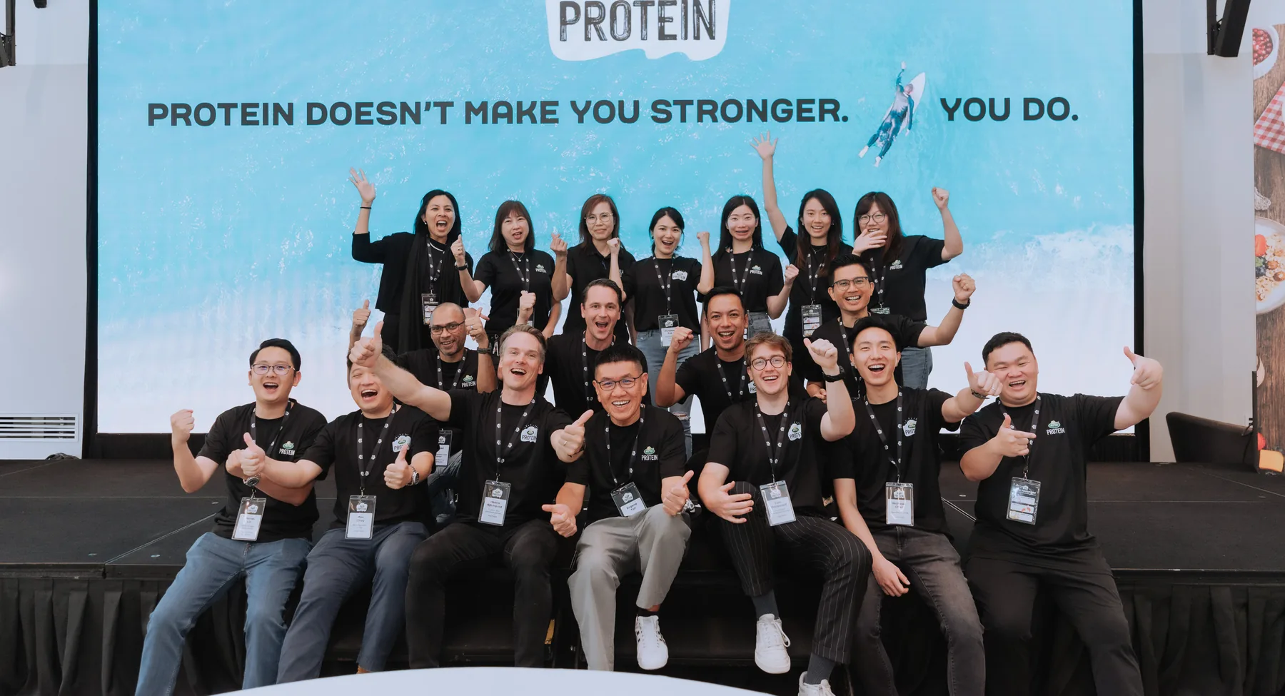 The Arla and Trade-Pro Food Distribution teams on stage at the Arla Protein launch in Singapore