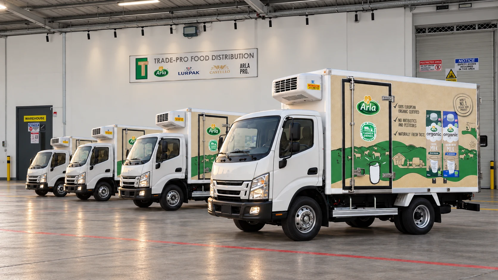 The Trade-Pro refrigerated delivery fleet lined up at the depot